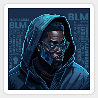 Black Man in Hoodie with BLM Word Cloud Magnet